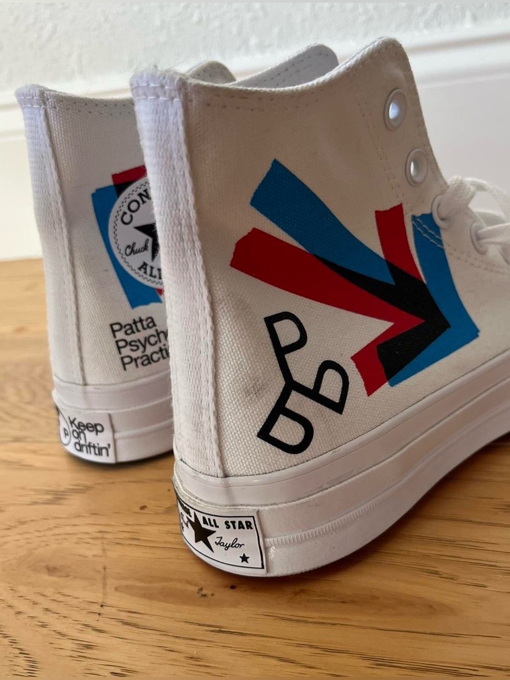 Converse Chuck Taylor x Patta White High-Top Sneakers with Red & Blue Accents - Picture 5 of 8